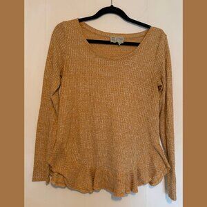 Golden mustard long sleeve ruffle knit sweater from Anthropologie size S